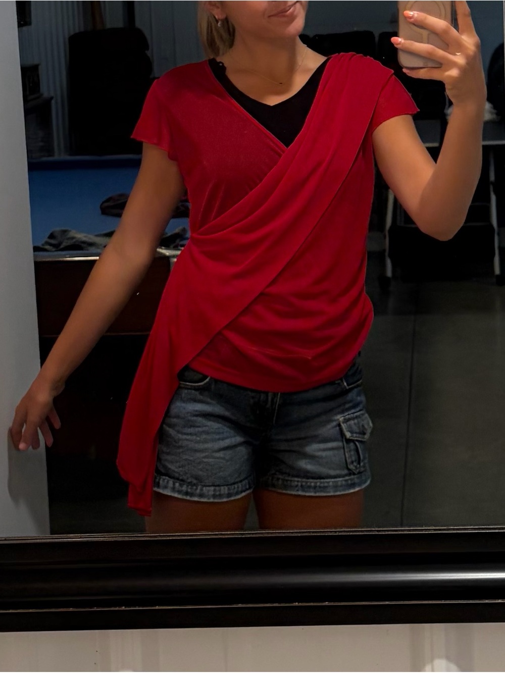 Vanity Bright Red Flowy Vintage Short Sleeve Top